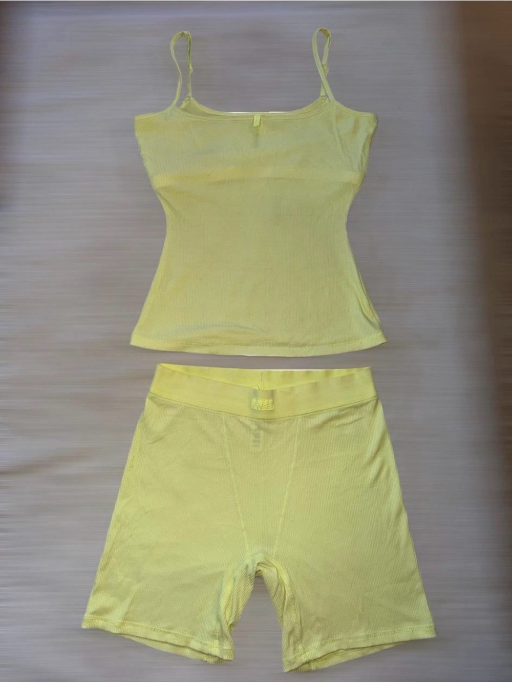 SKIMS Yellow Ribbed Cami & Bike Short Set